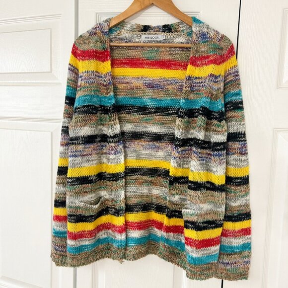 Misslook Sweaters - NWOT Misslook Multicolor Striped Knit Open Front Cardigan Sweater Size XL